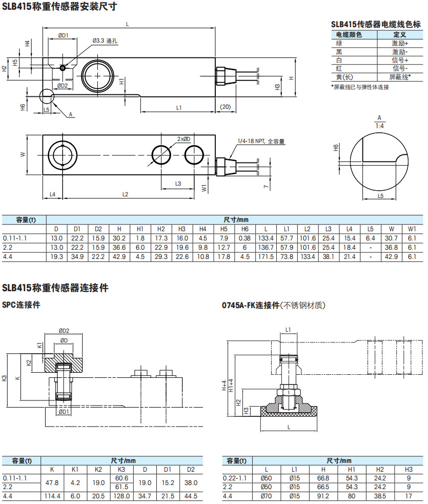 托利多SLB415稱重傳感器安裝尺寸