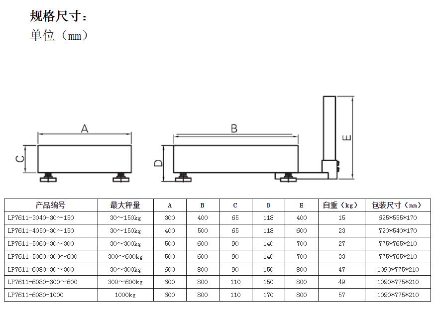 朗科LP7611組焊型電子臺(tái)秤規(guī)格尺寸