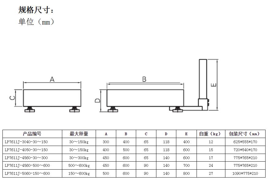 朗科LP7611J經(jīng)濟型臺秤規(guī)格尺寸