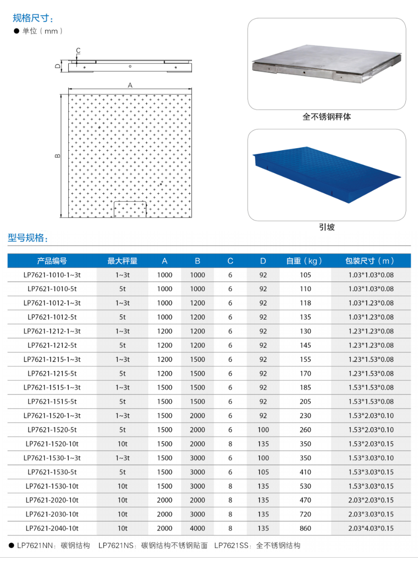 LP7621框架型電子平臺(tái)秤尺寸規(guī)格