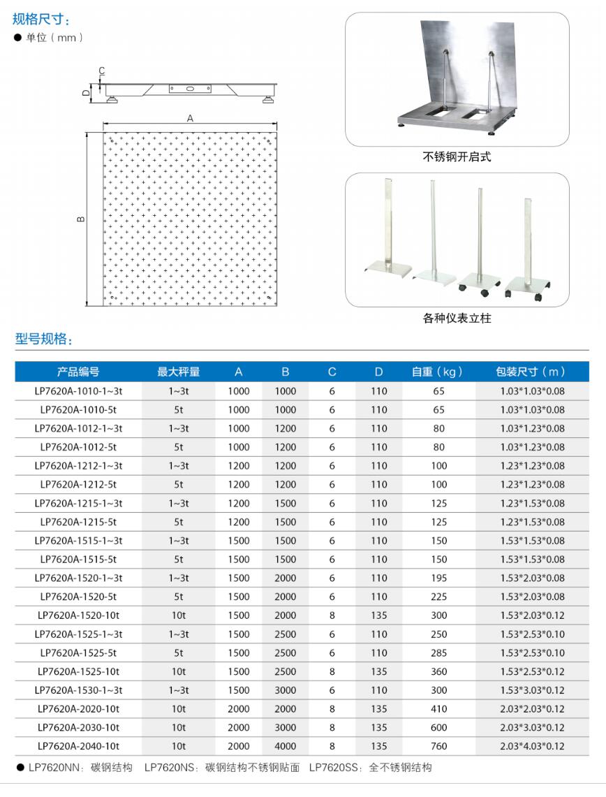 LP7620無框電子平臺秤規(guī)格尺寸