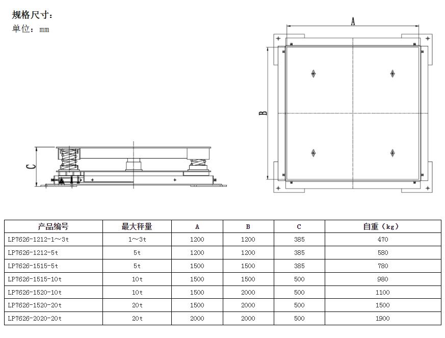 LP7626電子緩沖秤規(guī)格尺寸